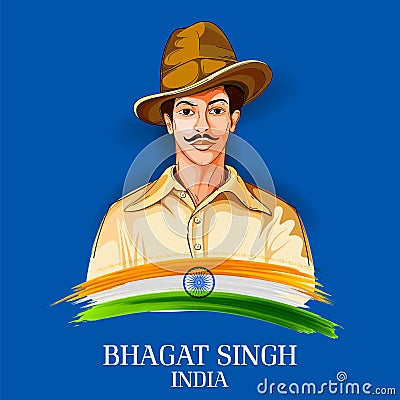 Vintage India background with Nation Hero and Freedom Fighter Bhagat Singh Pride of India Vector Illustration