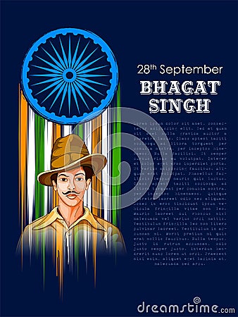 Vintage India background with Nation Hero and Freedom Fighter Bhagat Singh Pride of India Vector Illustration