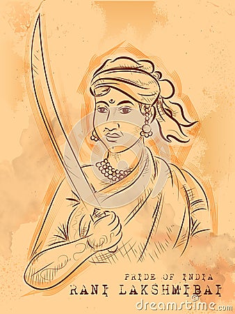 Vintage Indian background with Nation Hero and Freedom Fighter Rani Lakshmibai Pride of India Vector Illustration