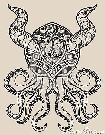 illustration vintage octopus with mask Vector Illustration