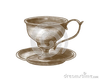 Illustration of vintage teacup with saucer Stock Photo