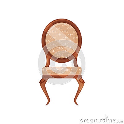 Vintage wooden chair with soft beige trim. Classic furniture for dinning room. Object for home interior. Flat vector Vector Illustration