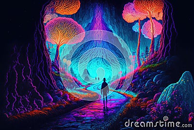 Illustration of visions during a psychedelic trip - Generative AI Stock Photo