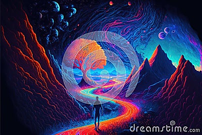 Illustration of visions during a psychedelic trip - Generative AI Stock Photo
