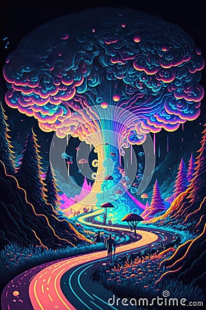 Illustration of visions during a psychedelic trip - Generative AI Stock Photo