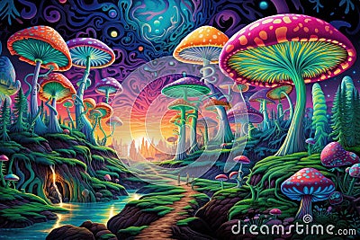 Illustration of visions during a psychedelic trip - Generative AI Stock Photo