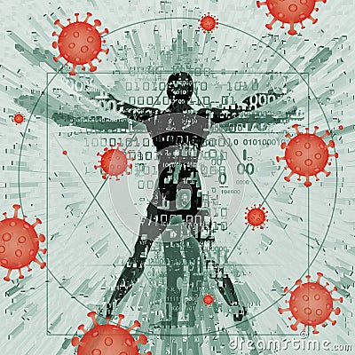 Vitruvian man futuristic stylized, victim of coronavirus pandemic. Stock Photo