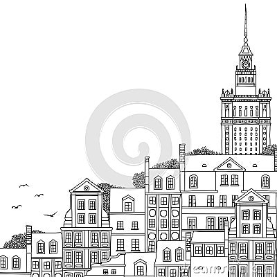 Illustration of Warsaw, Poland with space for text Vector Illustration