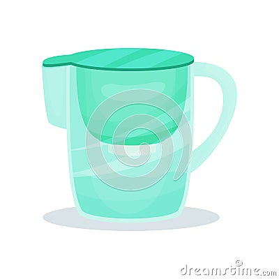 Water filter pitcher with handle. Glass jug for purification liquid. Flat vector for advertising poster or banner Vector Illustration