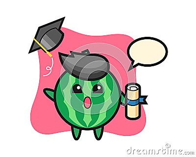 Illustration of watermelon cartoon throwing the hat at graduation Vector Illustration