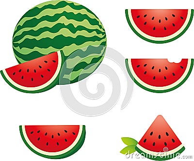 Set of illustrated watermelon slices vector Stock Photo