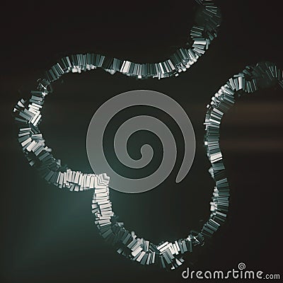 Illustration with a wave-like symmetrical structure of shiny metallic rectangles. 3d rendering Cartoon Illustration