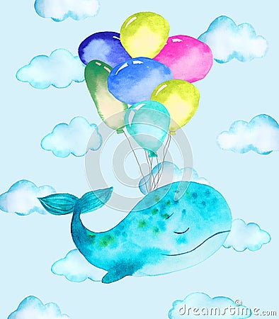 Illustration of whale and balloons Stock Photo