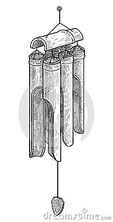 Bamboo wind chimes illustration, drawing, engraving, ink, line art, vector Vector Illustration