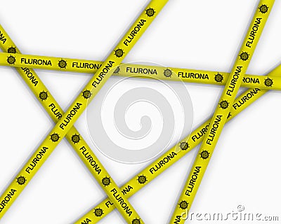 Yellow ribbons with Flurona. Covid and flu infection Stock Photo
