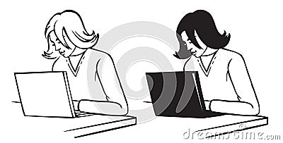 Woman behind laptop Vector Illustration