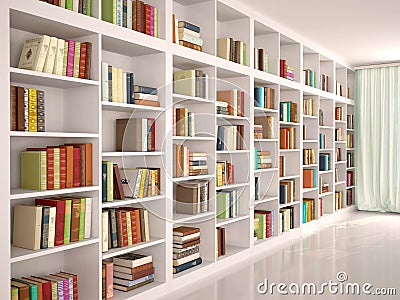 Illustration of White bookshelves Cartoon Illustration