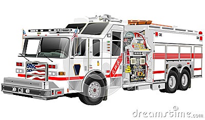 Illustration of white fire truck in Vector Stock Photo