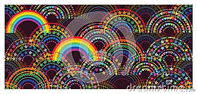 Rainbow half love star colorful half Japanese seamless pattern Vector Illustration