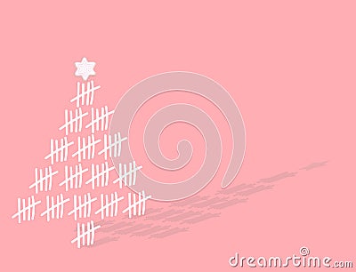 Illustration of a white simple Christmas tree made of tally marks isolated on a pink background Cartoon Illustration