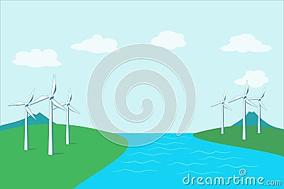 Wind Power Turbine, Wind Energy Generator Vector Illustration