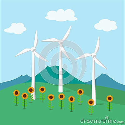 Wind Power Turbine, Wind Energy Generator Vector Illustration