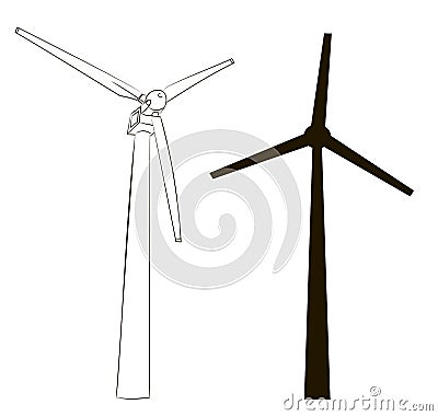 Illustration windmill silhouette and outline Cartoon Illustration