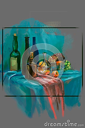 Illustration of a wine bottle on the table Stock Photo