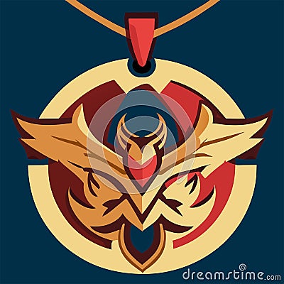 Illustration of a winged eagle on a pendant in a dark blue background generative AI Vector Illustration