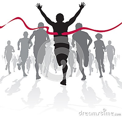 Winning Athlete crosses the finish line. Vector Illustration