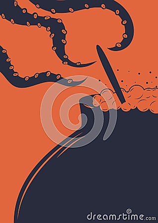 Illustration of a witch cauldron. Illustration of a pot and tentacles Vector Illustration