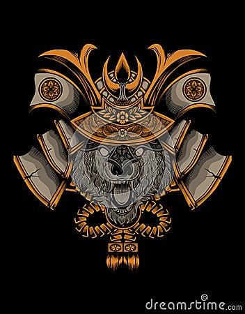 illustration wolf head with samurai helmet Vector Illustration