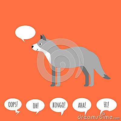 Illustration of wolf with speech bubble. Flat style. Vector Illustration