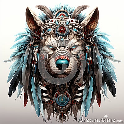 an illustration of a wolf wearing a headdress Cartoon Illustration
