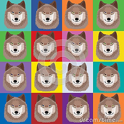 Illustration with wolves in pop art Andy Warhol style Vector Illustration