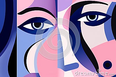 illustration woman abstract portrait face cubism graphic cubist modern poster fashion. Generative AI. Cartoon Illustration