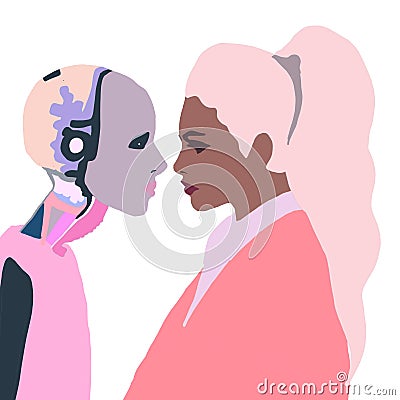 Illustration of woman cyborg. Half human and robot Cartoon Illustration