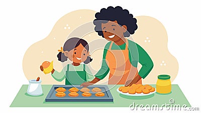 An illustration of a woman and her daughter baking a batch of sweet potato biscuits a beloved treat during Juneteenth Vector Illustration