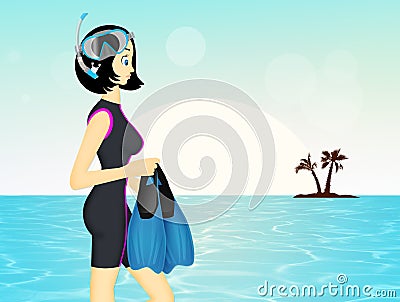 Woman with mask and fins Stock Photo