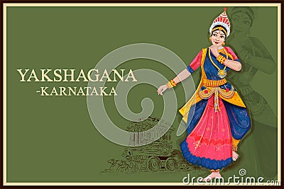 woman performing Yakshagana dance traditional folk dance of Karnataka, India Vector Illustration