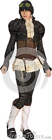 Steampunk Woman, Pilot, Aviator, Isolated Stock Photo