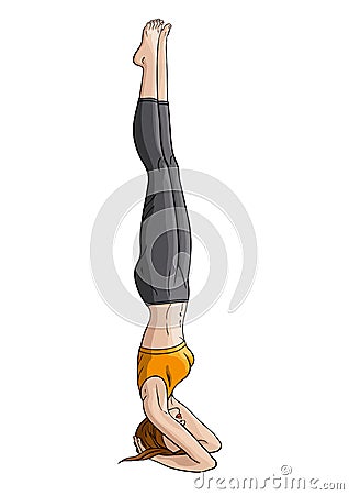 Girl doing yoga headstand (Shirshasana) Vector Illustration