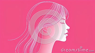 Illustration of a woman in profile, beauty portrait concept, pink colors. Pink background. Stock Photo