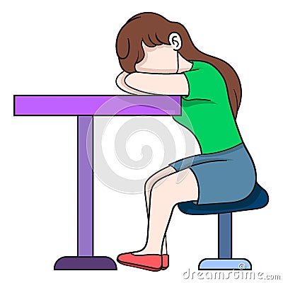 Illustration of woman sleeping at desk tired of working Vector Illustration