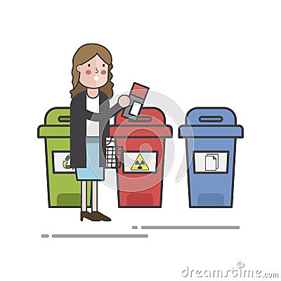 Illustration of woman throwing trash Stock Photo