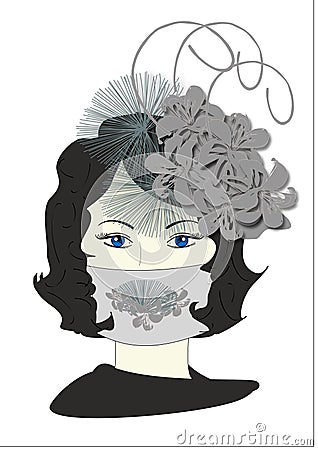 Millicent`s Fascinator Hat and Mask Cartoon Illustration