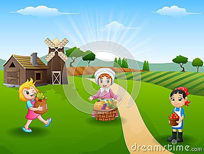 The women farmers gathered in farm Vector Illustration