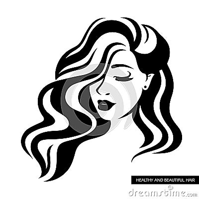 Illustration of women long hair style icon, logo women face Vector Illustration
