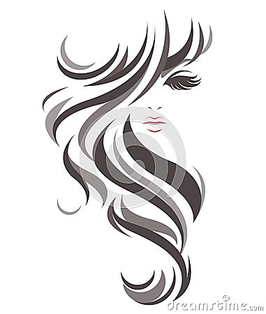 Women long hair style icon, logo women on white background Vector Illustration