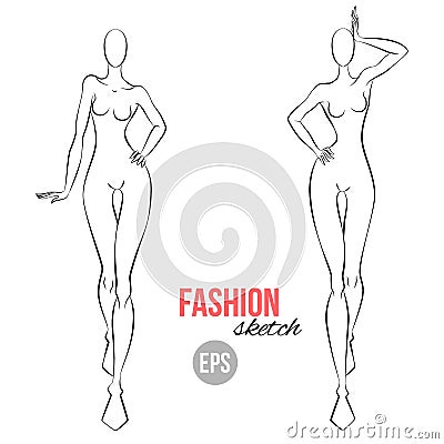 Illustration of women`s figure for designers of clothes. Outline girl model template for fashion sketching. Vector illustration. Vector Illustration